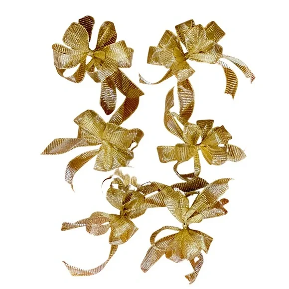 Handmade Ribbon bows set of 6 gold glitter wired ribbon striped 8x6 inch approx - Picture 3 of 13
